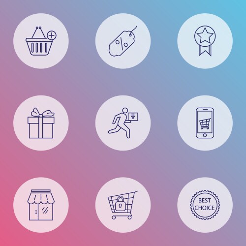 E-commerce icons line style set with delivery man vector image