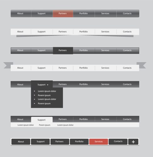 Set of 8 navigation bar for website Royalty Free Vector