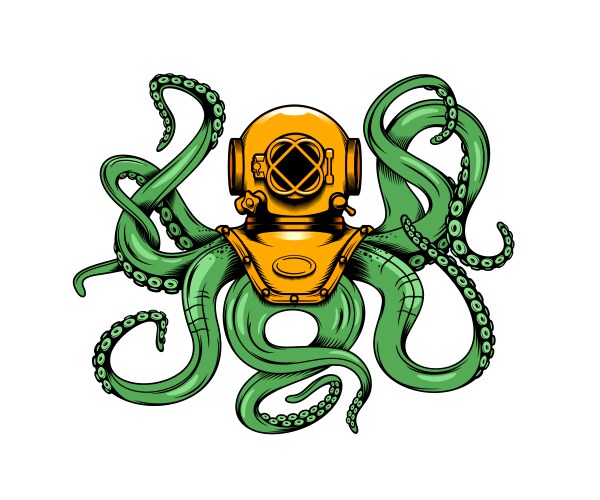 Octopus with Diver Helmet Vector Image