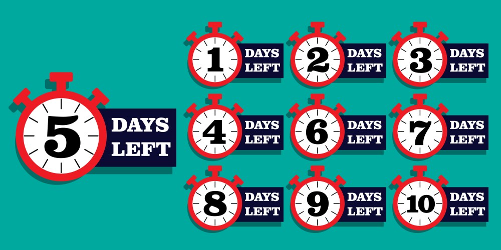 Countdown timer number of days left with clock vector image