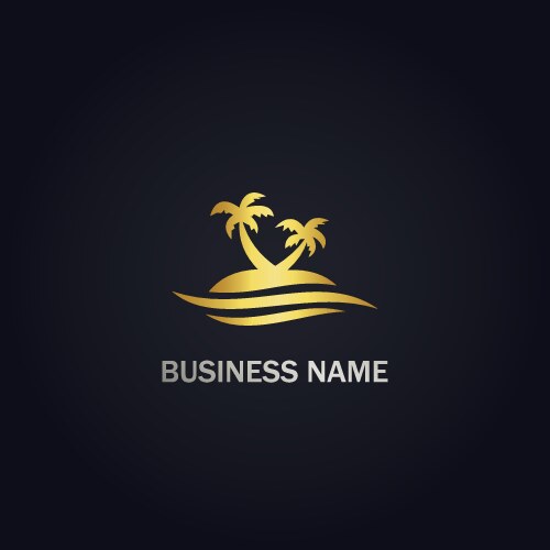 Sunset palm tree beach tropic gold logo Royalty Free Vector