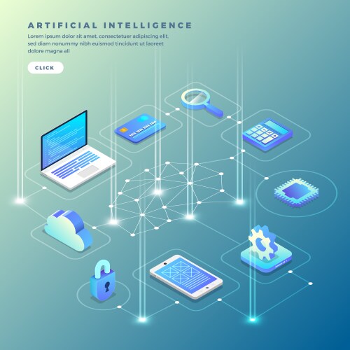 Isometric artificial intelligence ai Royalty Free Vector