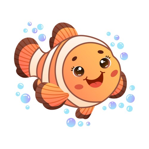 Cute cartoon clownfish with bubbles Vector Image
