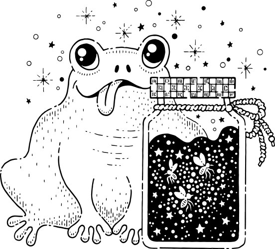 Cute Frog with Fireflies in a Jar Vector Image