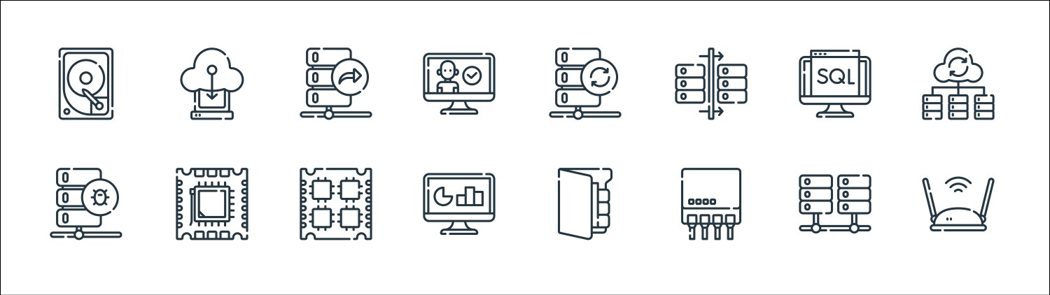 Database and servers line icons linear set vector image