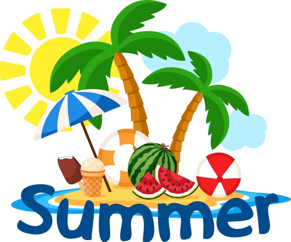 Island with palm trees watermelon and ice cream Vector Image