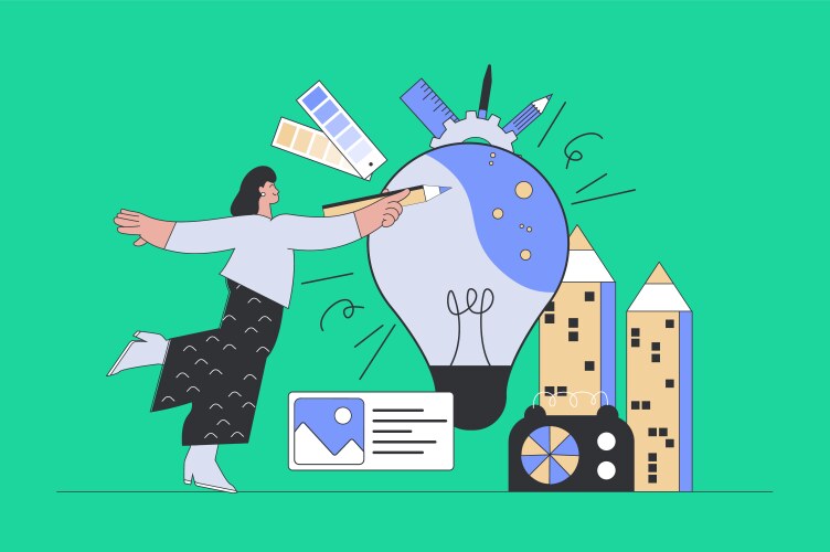 Creative agency web concept in flat outline design