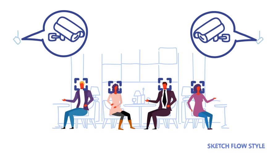 People cafeteria visitors sitting at cafe cctv Vector Image