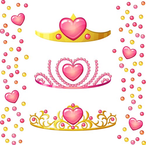 Princess crowns with heart gem isolated on white vector image