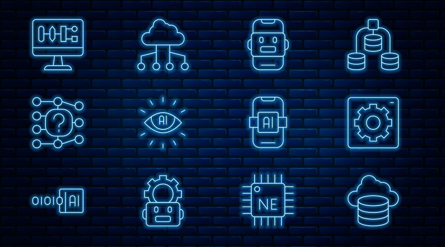 Set line cloud database computer api interface vector image