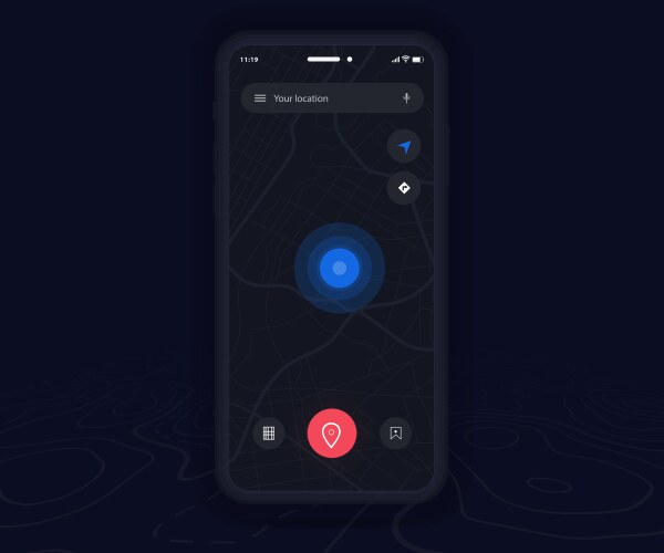 Map gps navigation dark mode ux ui concept vector image