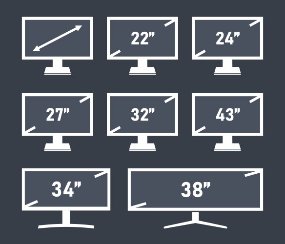 Screen display set different diagonal sizes vector image