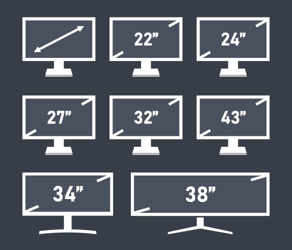 Screen display set different diagonal sizes vector image