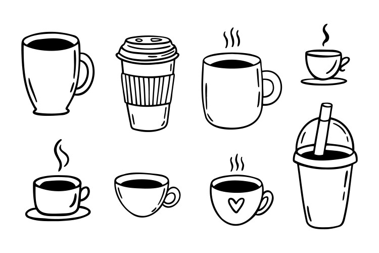 Cute Coffee Cup Doodle Set Vector Image