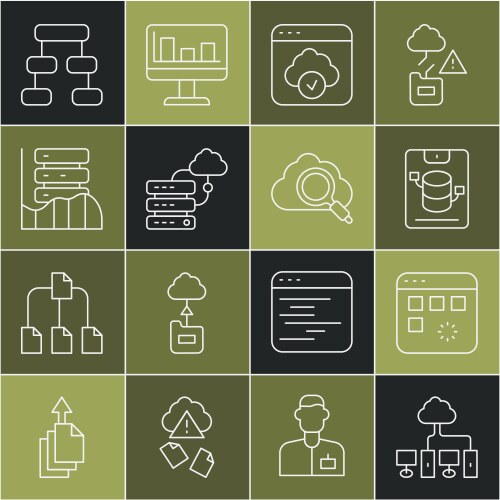 Set line computer network loading data window vector image