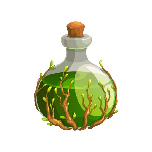 green magic elixir in flask with tree branches vector