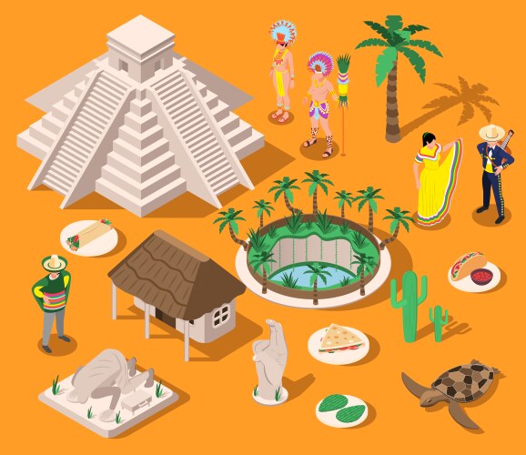 yucatan travel isometric composition vector