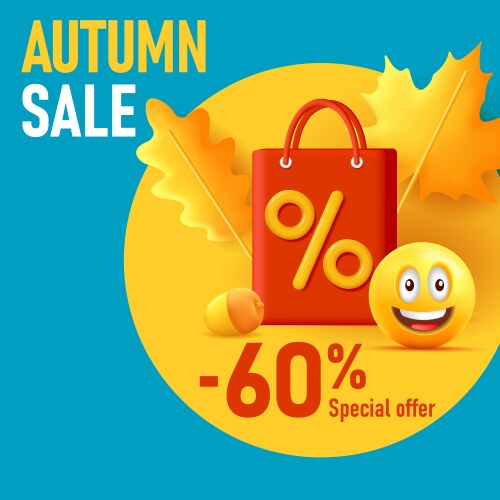 Autumn sale promo banner with 3d composition vector image