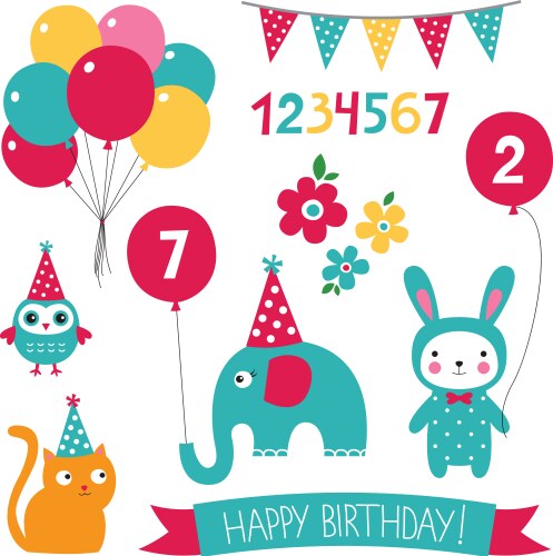 Cute Birthday Party Set Vector Image