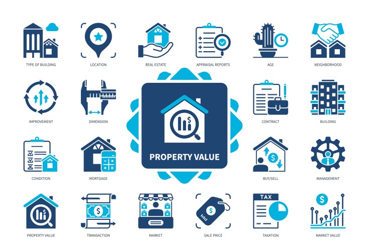 property value solid icon set vector