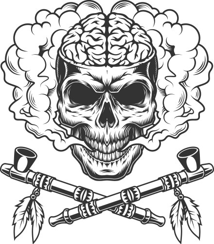 Skull with human brain in smoke cloud Vector Image