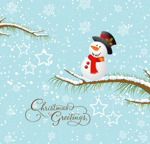 Merry christmas card with snowman Vector Image