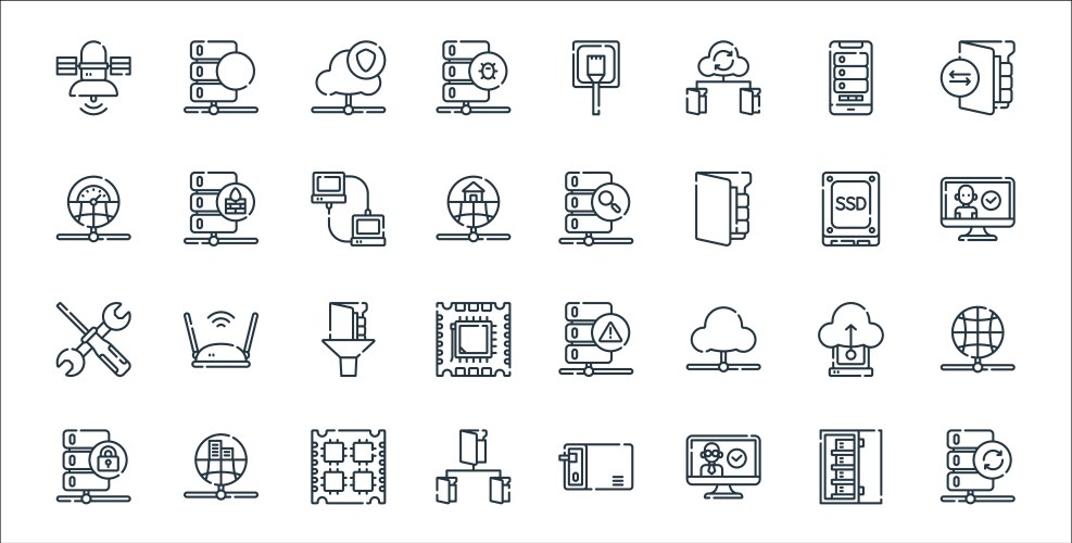 Database and servers line icons linear set vector image