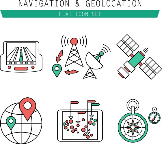 Different navigation icons set with rounded vector image