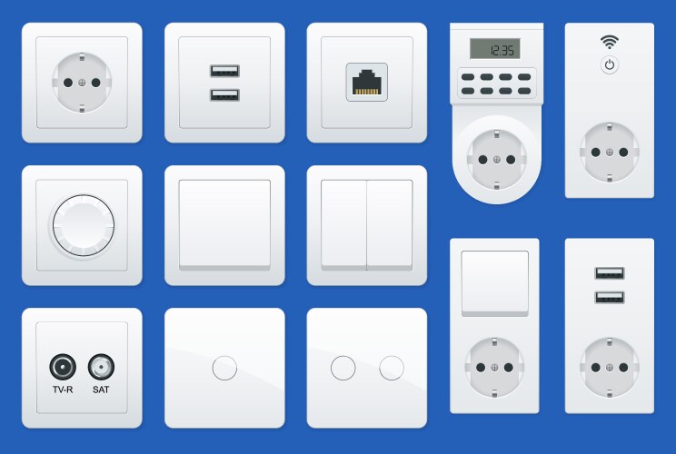 Switches and sockets set all types ac power vector image