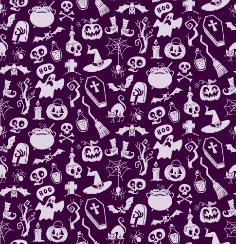 halloween cute icons seamless pattern vector image