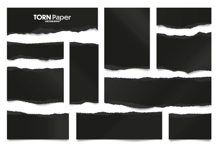 Ripped black paper strips realistic crumpled vector image