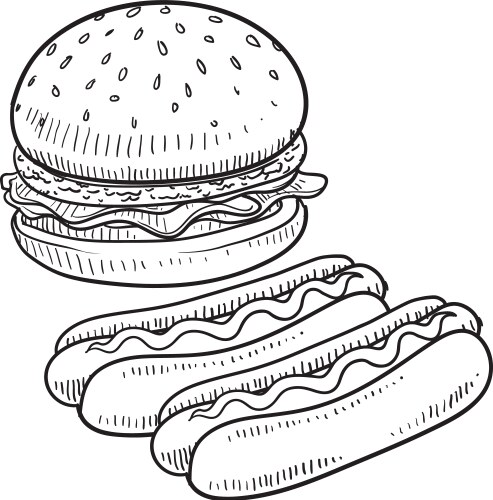 Cute Doodle Burger & Hotdog Vector Image