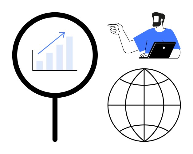 Analyzing global data trends with rising graph vector image