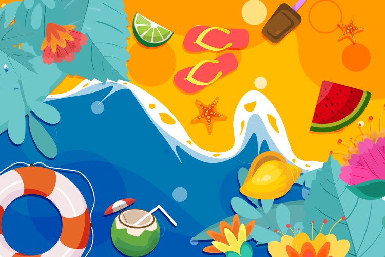 Summer beach top view elements background Vector Image