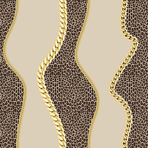 Golden chains seamless pattern with leopard Vector Image