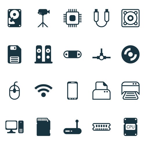 Computer icons set with central processor unit vector image