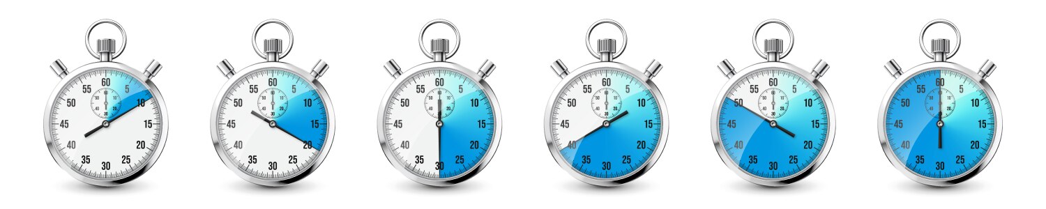 realistic classic stopwatch icons shiny metal vector image