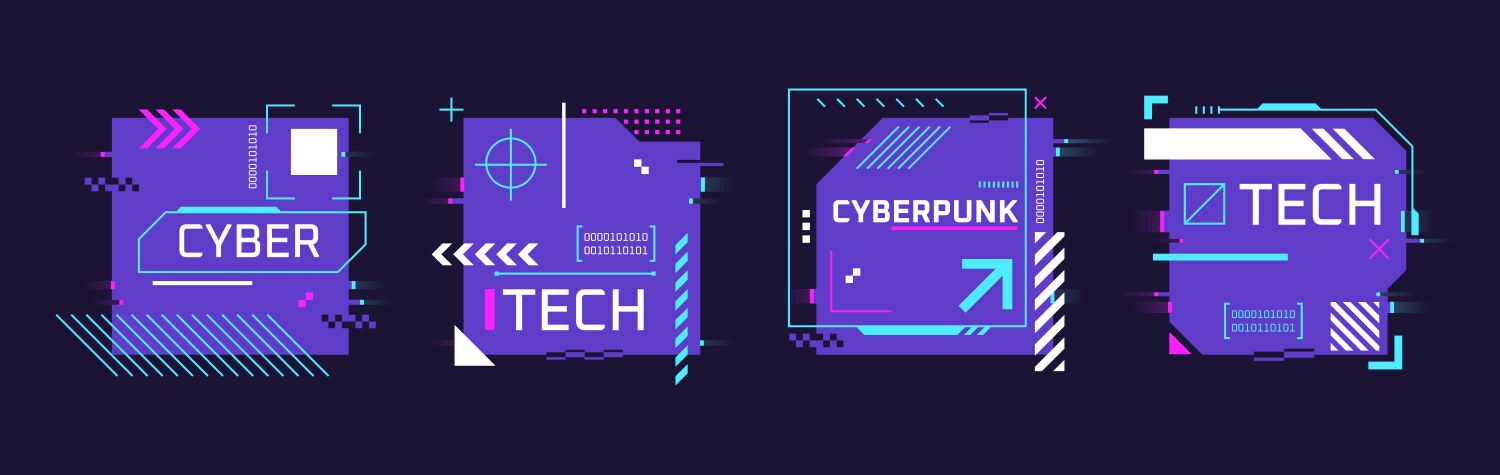 glitch hud banners glitchy poster techno art vector image