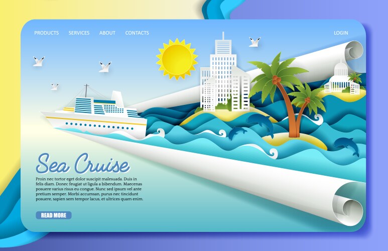 Paper cut sea cruise landing page website Vector Image