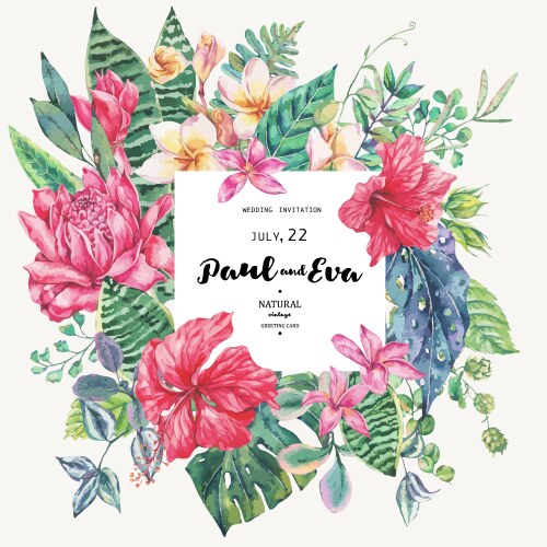 Template card of tropical flowers Vector Image