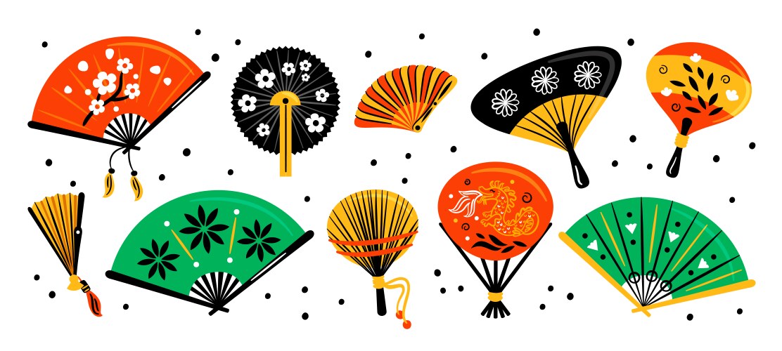 Asian Paper Fans - Chinese Style Vector Image