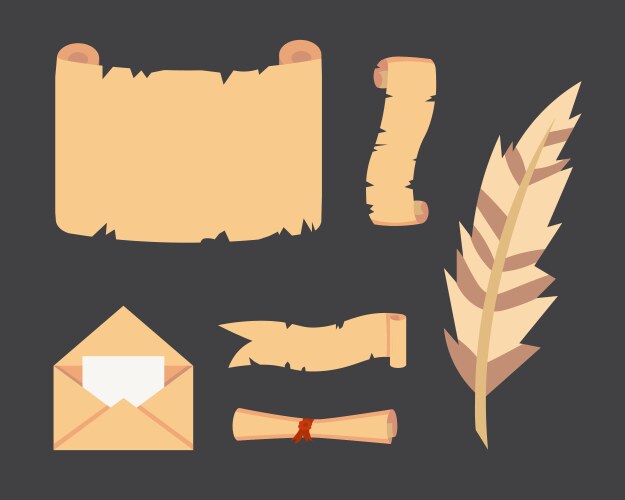 Old paper scroll set retro document script vector image