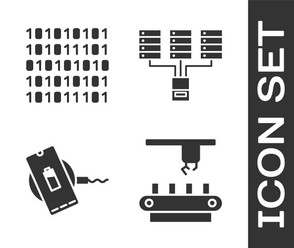 Set factory conveyor system belt binary code vector image