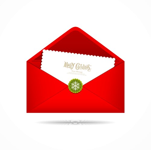 Red envelope letter merry christmas white card vector image