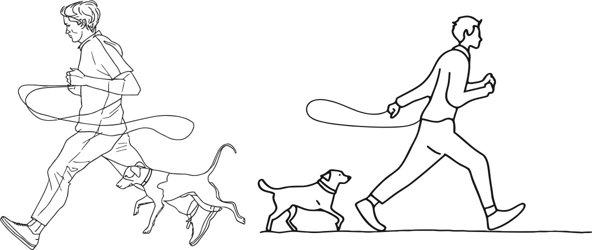 one line drawing of man running with dog vector image