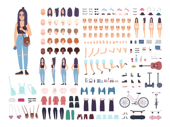 teenage girl constructor or animation kit set vector image vector image