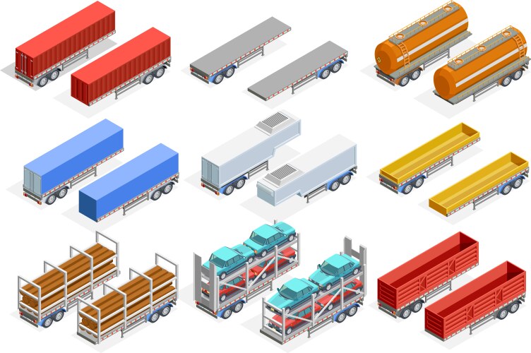 Isometric trucks with semi-trail Royalty Free Vector Image