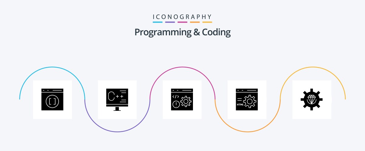 Programming and coding glyph 5 icon pack vector image