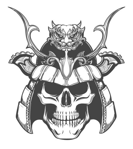 Samurai Skull Helmet Tattoo Vector Image