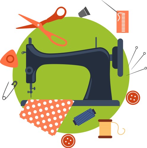 Flat sewing icons and machine vector image